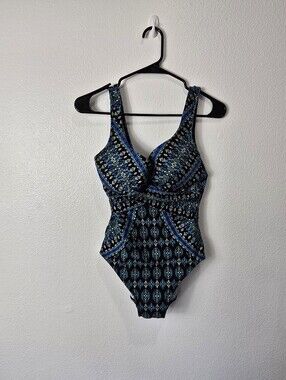 Miraclesuit Black and Teal Patterned One-Piece Swimsuit. #Beach #pool #summer